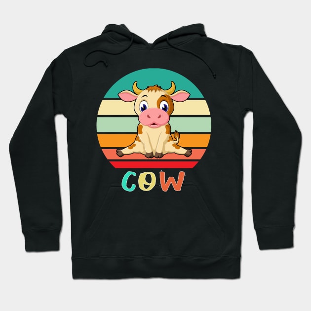 Vintage Retro Cow Hoodie by adrinalanmaji